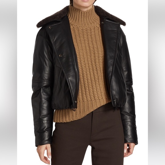 NWT! VINCE Shearling-Trim Lamb Leather Down Puffer Jacket - S - Picture 5 of 16